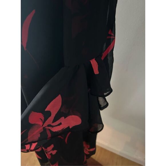 Calvin Klein flower dress black and red with ruffle around sleeves size 8 - Picture 2 of 4